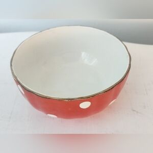Vintage Sarreguemines France Mixing Bowl - 5.75" Red With White Polka Dots